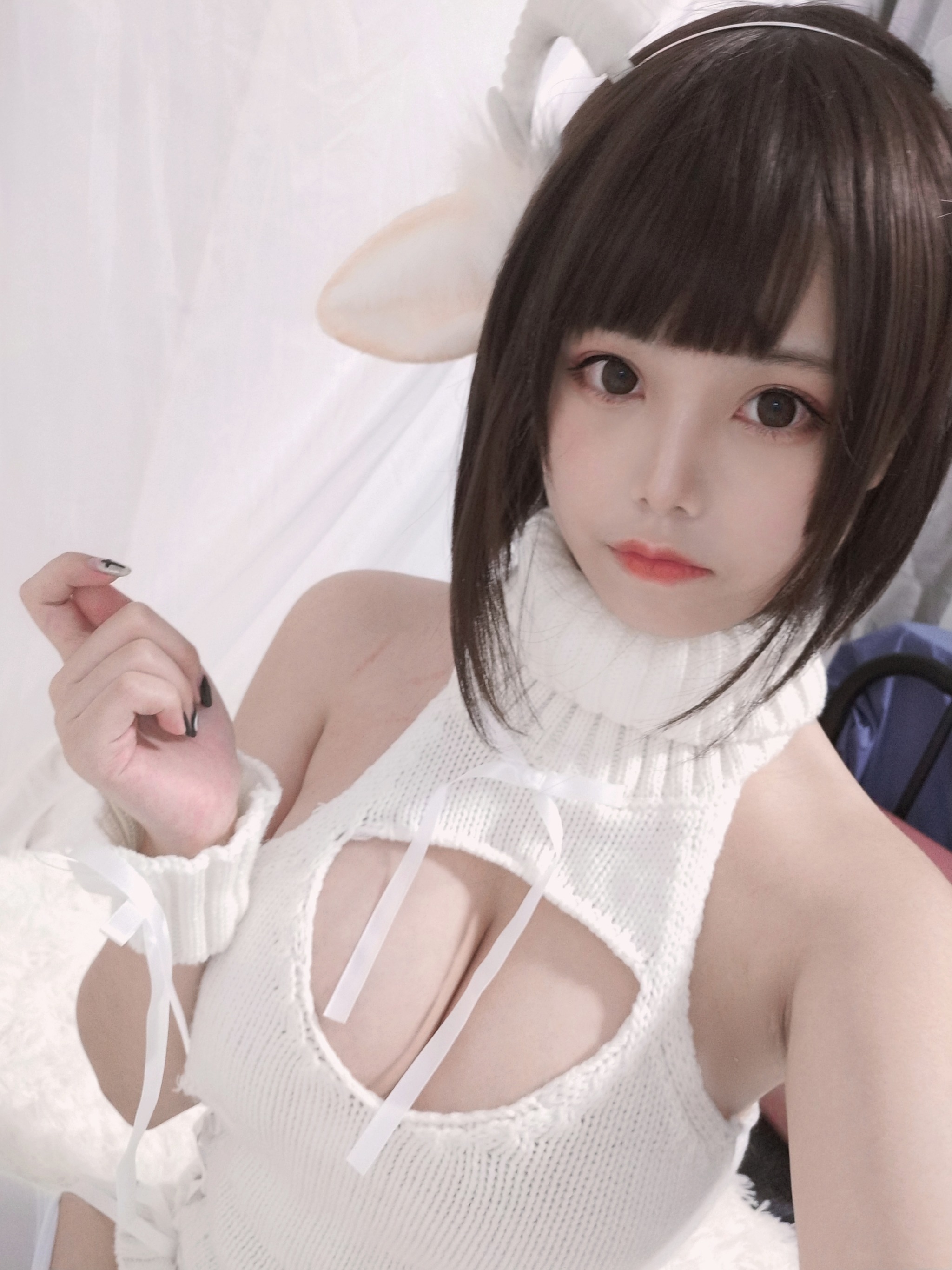 蜜汁猫裘 - NO.046 白丝毛衣 [40P3V]-XikXak